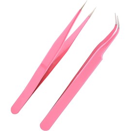 Lash Tweezers, Pack of 2 Stainless Steel Tweezers for Eyelash Extensions | Straight and Curved Tip Eyelash Tweezers | False Lash Application Tools (Pack of 2, Pink)
