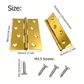 5 Pcs 3.5 Inch Gold Door Hinges, Stainless Steel Square Ball Bearing Hinges with Screws for Interior Exterior Residential and Commercial Use, Opening Size 88X54X1.02mm