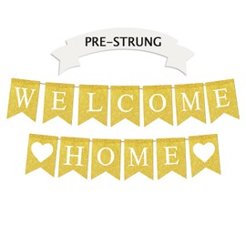 Pre-Strung Gold Glitter Home Party Sign Welcome Home Banner Welcome Back Party Decorations Banner Family Theme Parties Supplies For Homecoming Returning