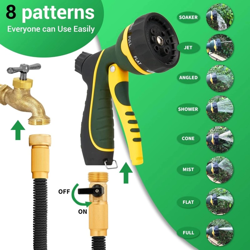 ngreen 100' Garden Water Hose Flexible and Expandable Collapsible w/Solid