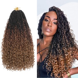 Boho Faux Locs Crochet Hair 18 Inch 8 Packs Boho Goddess Locs Crochet Hair With Curly Ends For Women. (1B/30/27#）