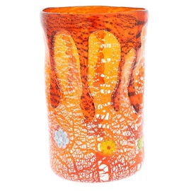 GlassOfVenice Murano Glass Tall Drinking Glass - Silver Lava Orange