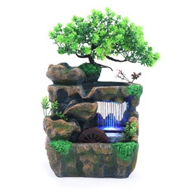 Indoor Water Fountains,Waterfountain Indoors Rockery Fountain Goldfish Waterfall Desktop LED Decorat Tabletop Rockery,Small Waterfall for Home Office Bedroom Relaxation US Plug