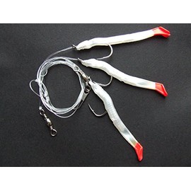 SUPER CATCH SAND EEL RIG LURE 3 x 6/0 HOOK BOAT BASS COD SEA FISHING LINE CLIP