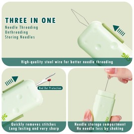 Mesen 3 in 1 Needle Threaders Seam Ripper, Quick Sewing Machine Threader with Magnetic Needle Storage Box Automatic Needle Threader for Hand Sewing Sewing Supplies, Stitch Remover Tool (Yellow+Green)