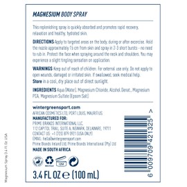 Wintergreen Wintergreen Magnesium Spray, Pure Magnesium, 3.4 Fl Oz (100 ml)