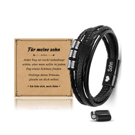 SUNSH Gift for Son, Son Gifts from Mum Dad Parents, 18th Birthday Boy, Men's Leather Bracelet, An Meinen Sohn Bracelet with Engraving Gifts, Gift Christmas, Birthday Gift, Stainless Steel, No gemstone
