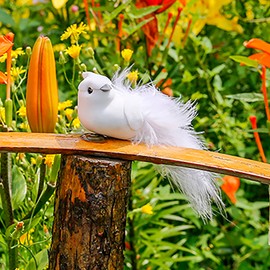 Berfutall-Artificial Dove Bird with Feathers Decorations Set of 9 Valentine's Day Gift Flower Arrangement with Clip 6.5"