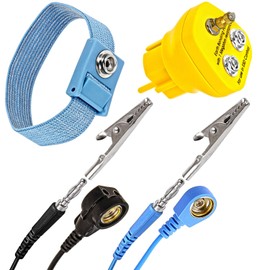 Minadax Earthing Block + Cuff with 1.70 m Extension EBP - Innovative ESD Antistatic Earthing Plug Earthing Plug - 1 x M5 and 2 x Push Button Socket - 1 Megaohm Safety Resistor