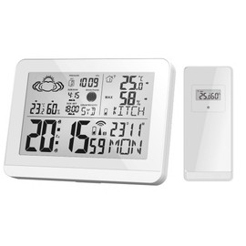 Miraval Modern Design Wireless Weather Station with Outdoor Sensor Namable Moon Phase Sunrise Sunset 2 Alarms, Hygrometer, Temperature Display, Date Display, Weather Forecast (White)