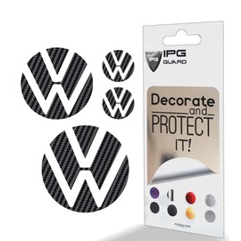 IPG Decal Made for Volkswagen 2021 Passat Polo Tiguan Golf Rear/Front Emblem Logo Decals Stickers Set (4 Units) (Black Carbon Fiber)