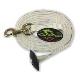 Southwestern Equine Lunge Line for Horses Cotton Horse Lunge Line with Bolt Snap & Rubber Stop (White, 24')