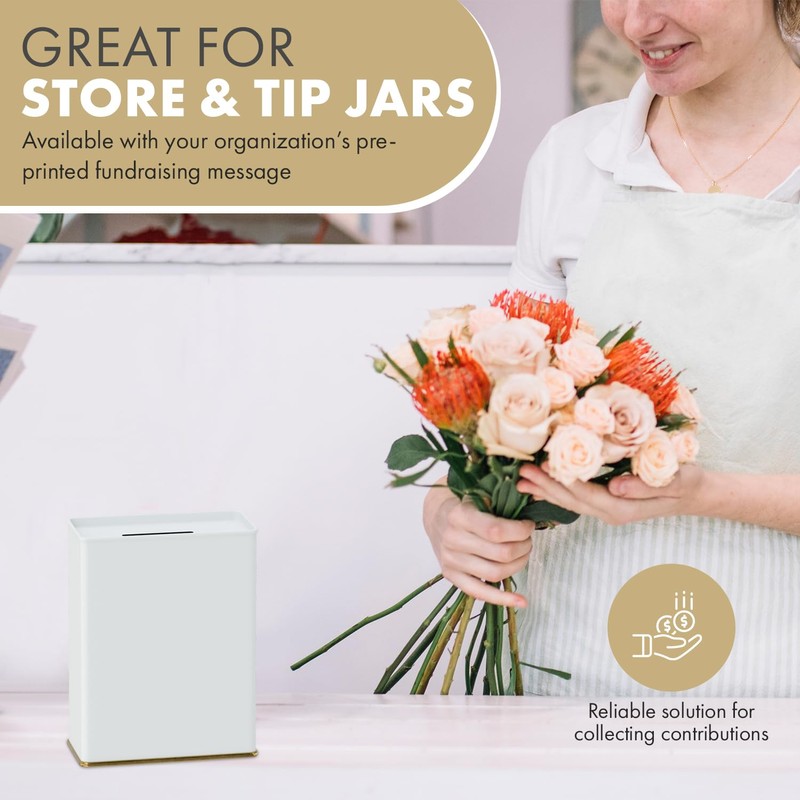 Metal Tin Charity Donation Box Tip Container Coin Collection Ticket