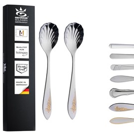 Gehring Solingen Flower Sugar Spoons Decorated Gold-Plated Set of 2 I Shell Spoon I Stainless Steel 18/10 I Coffee Spoon I Dishwasher Safe I Made in Germany