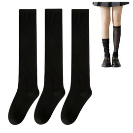 Weuiean TRGS-728 Women's See-Through Socks, High Socks, Set of 3, Crew Socks, Loose Socks, JK Socks, 8.7 - 9.4 inches (22 - 24 cm), Breathable, Quick Drying, Cute, Stylish,, Black