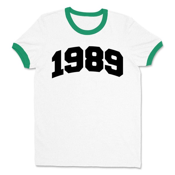 College Style 1989 Ringer Tee Shirt Unisex X-Large White/Kelly Green
