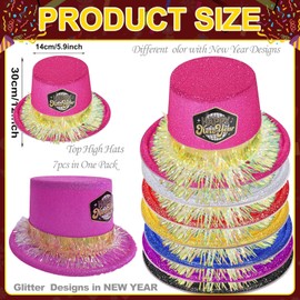 LHKSER New Years Eve Party Supplies 2025 I 7 Pcs Adults MultColors Top Hats with Feather 2025 New Years Decoration Hats New Year's Celebration Hats for New Years Eve Party Supplies