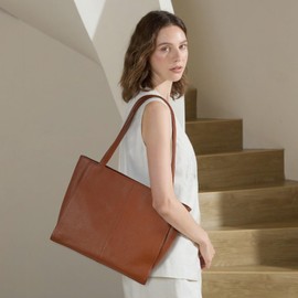 befen Genuine Leather Tote Shoulder Bags for Women Work, Women's Tote Bag Purses with Compartments for Daily and Travel Cognac Brown