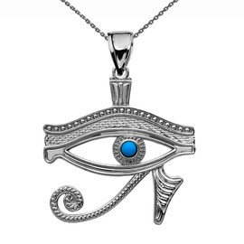 Collar con colgante de ojo azul egipcio de Horus de plata de ley, Plata esterlina, laboratorio creado- turquesa