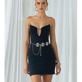 Heyjoin Waist Chain Belts Metal Western Belt Chunky Belly Chain Women's Belt for Dress (Disc Silver-M)