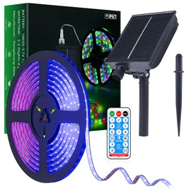 MIHEAL Solar LED Strip Lights Outdoor, 16.4ft 280 LEDs, Solar Powered Blue Light LED Strip with 8 Lighting Modes IP67 Waterproof 2835 SMD Rope Lights for Garden Trees Christmas Party Decor