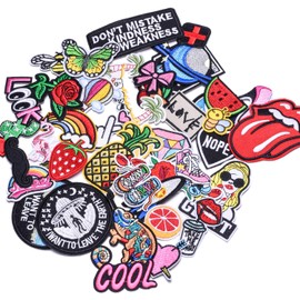 Wlkq QM-11-42PCS Iron-on Patches, 42 Pieces, DIY, Popular Set, Stick or Sewn, Patch Stickers, Appliques, Fully Embroidered, Handmade