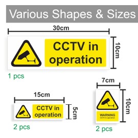 CCTV Stickers For Commercial and Domestic Use 5-PACK Security Signs for Office, Car, House, Window, Doors/CCTV in Operation Sticker in Various Shapes and Sizes To Use for Security Deterrence