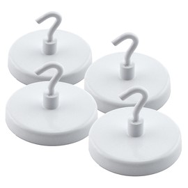 Master Magnetics MHHH26X4 Magnetic Hook White Enamel Paint, 1.875-Inch Diameter, 1.375-Inch Total Height, 26 Pounds (Pack of 4)