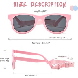 NiaWa Bendable Flexible Polarized Newborn Baby Sunglasses with Strap for Infant Boys Girls Age (0-12 Months), Pink Frame / Grey Lens