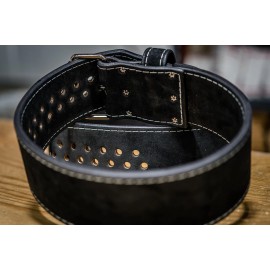 Pioneer Cut Suede 1 prong 10mm x 4 inch Powerlifting Belt - Double Black Suede - L