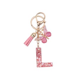 MMIUAEG Butterfly Initial Letter Keychain for Women Pink Tassel Keychain Keyring Exquiste Alphabet Keychain for Purse Packback Wallet-Style L