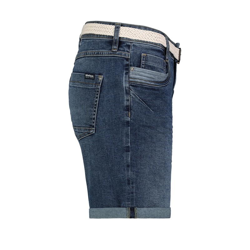 Sublevel Damen Jeansbermuda mit Gürtel, Aufschlag, 5-Pocket Dark-Blue M