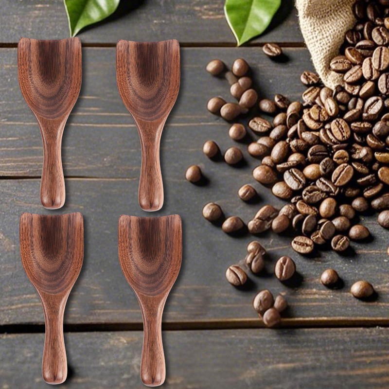 Gosknor 4pcs Wooden Scoops for Jars, 4.33x1.58 Inch Coffee Bean