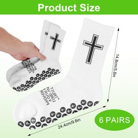 Qoncosy 6 Pairs Christian Soccer Socks,Cross Grip Anti Slip Religious Football Socks with Rubber Dots for Youth and Men