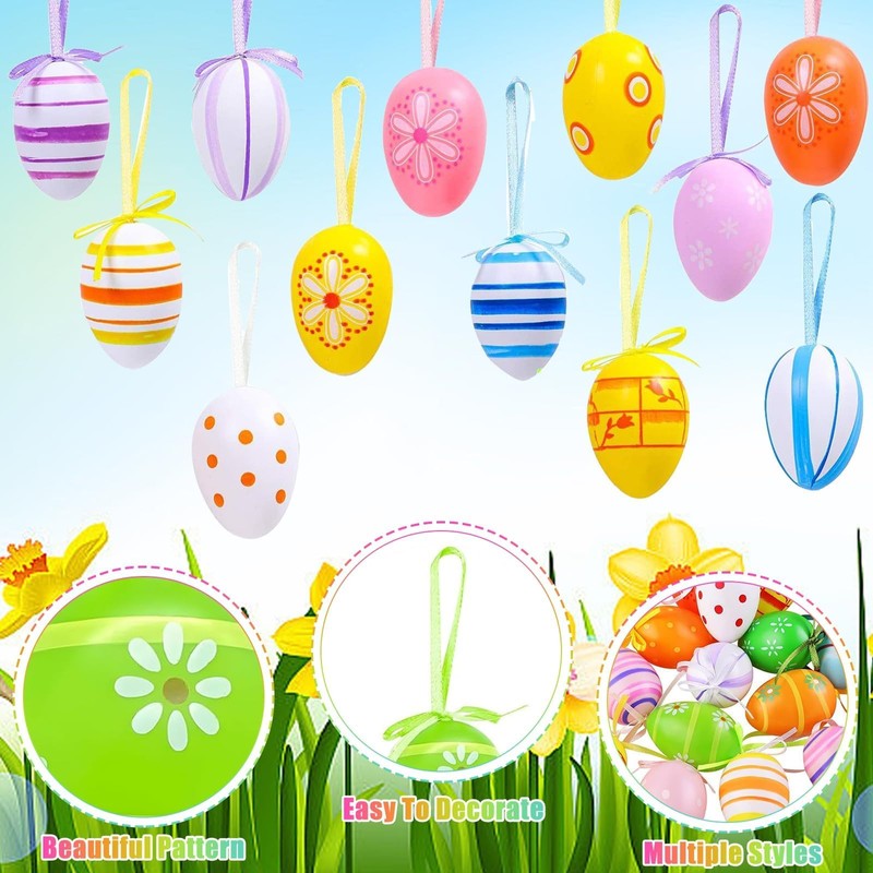 Auejacky Pack of 24 Colourful Easter Eggs for Hanging, Easter