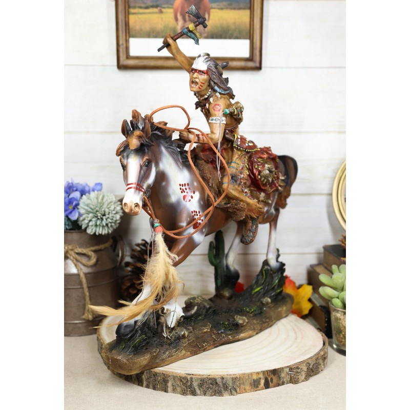 Native Indian Chief Warrior With Hand Axe Charging On Warpath
