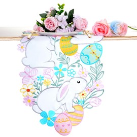 1 PCS Table Runner Cutwork Embroidered Floral, Easter Placemat Table Runner, for Spring Summer Holiday Home Kitchen Dining Decoration (13.7 ’’× 34.6 ’’)