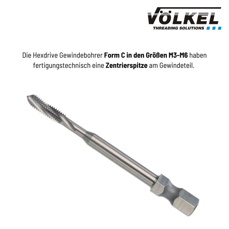 Völkel HexDrive Machine Tap (Hex Socket) 1/4 Inch Bit, HSS-E,