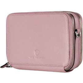 VON HEESEN Leather Wallet for Men and Women, lavender, 2 main compartments (for hanging)