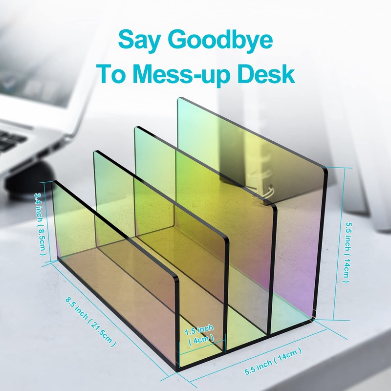 Boloyo Acrylic File Holder,1PC 3 Sections Rainbow File Organizer Mail