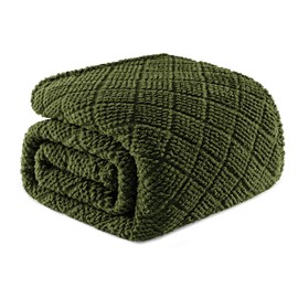 Whale Flotilla Fuzzy Fleece Double Size Blanket for Bed, Soft Fluffy Jacquard Waffle Blankets for All Season, Lightweight and Warm, 150x200 CM, Olive