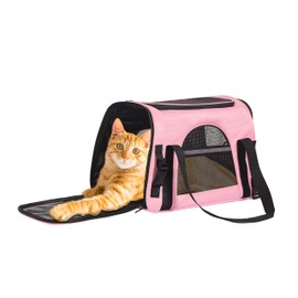 Pink Soft-Sided Cat Carrier, Airline Approved Pets Carrier for Big Cats & Small Dogs, Soft Kitten Travel Bag with Mesh Windows, Animal Carrier Up to 15 Lbs (Pink, Small)