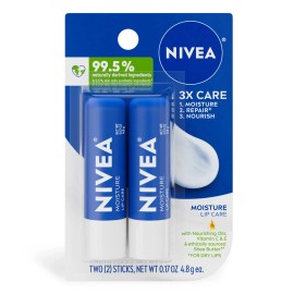 NIVEA Moisture Lip Care, Hydrating Lip Balm with Shea Butter, Vitamin C & E, 0.1