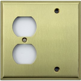 Stamped Satin Brass 2 Gang - 1 Duplex Outlet 1 Blank Wall Plate