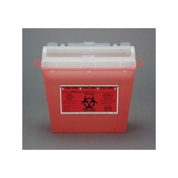 Bemis Healthcare 175 030 Translucent Red Sharps Container, 5 Quart (Pack of 32)
