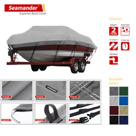 Seamander Boat Cover,20ft-22ft Heavy Duty 600D Waterproof Boat Cover,Fit V-Hull Tri-Hull Fishing Ski Pro-Style Bass Boats, Full Size (Model E: Fits 20'-22'L X 100" Beam Width, Grey)