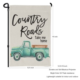 HOSNYE Country Roads Garden Flag Vertical Double Sided Watercolor Turquoise Truck Farmhouse Burlap Yard Outdoor Decor 12.5 x 18 Inches