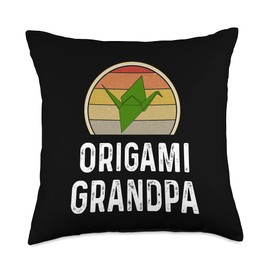 Funny Origami Grandpa Folded Paper Bird Crane Retro Sunset Throw Pillow
