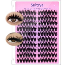 Sultrya Lash Clusters DIY Eyelash Extensions False Eyelashes Cluster Lashes 140PCS Full Volume Faux Mink Silk Jet-Black Bold Dramatic Natural Look (8-15mm)