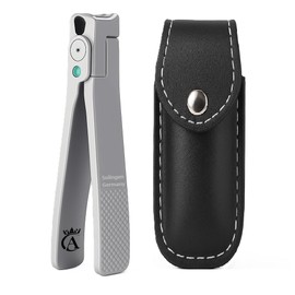 Apexay Professional Nail Clipper – Surgical Stainless Steel | Travel-Size Manicure & Pedicure Tool in Genuine Leather Case | Ethically Made in Solingen, Germany. (Grey)